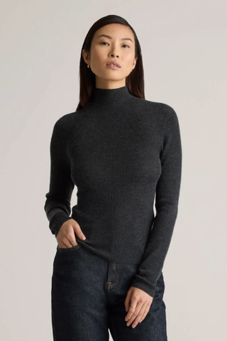 Quince Featherweight Cashmere Ribbed Mockneck Sweater 