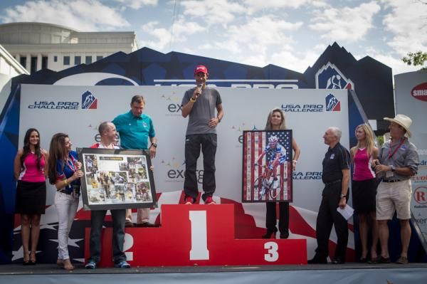 George Hincapie (BMC) was honoured on the podium in Denver after completing the final race of his lengthy professional career at the USA Pro Challenge.