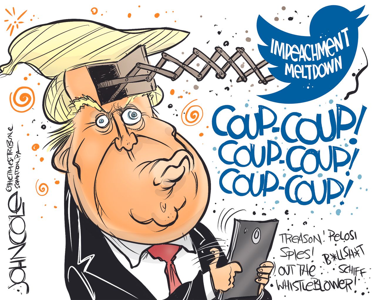 Political Cartoon U.S. Trump Impeachment Whistleblower Tweets