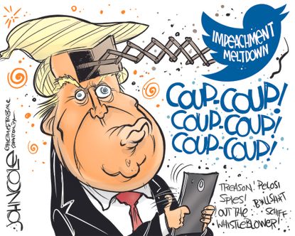 Political Cartoon U.S. Trump Impeachment Whistleblower Tweets