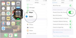 Launch Settings, tap Safari, tap the switch next to Prevent Cross-Site Tracking
