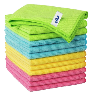 a pile of multicolored cleaning cloths