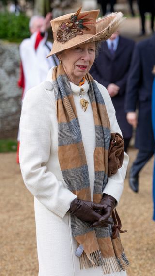 Princess Anne, Princess Royal attends the Christmas Day service at St Mary Magdalene Church on December 25, 2023