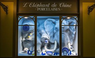 Elephant sculpture in window