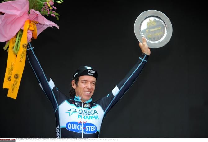 Rigoberto Uran (Omega Pharma-Quick Step) celebrates second place