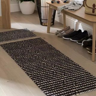 black and cream spotted runner and door mat