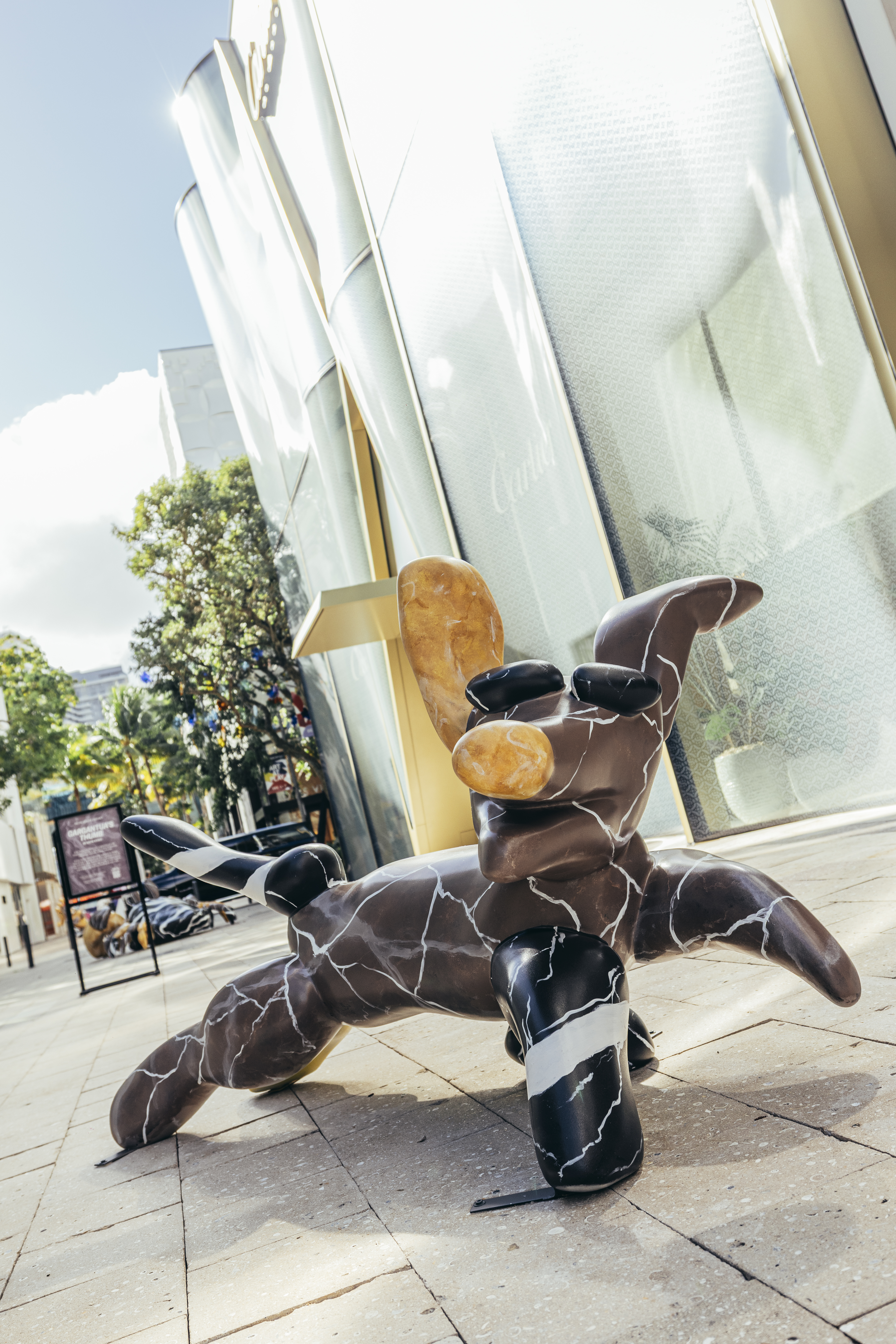 Stone animals installed at Miami Design District, created by Katie Stout