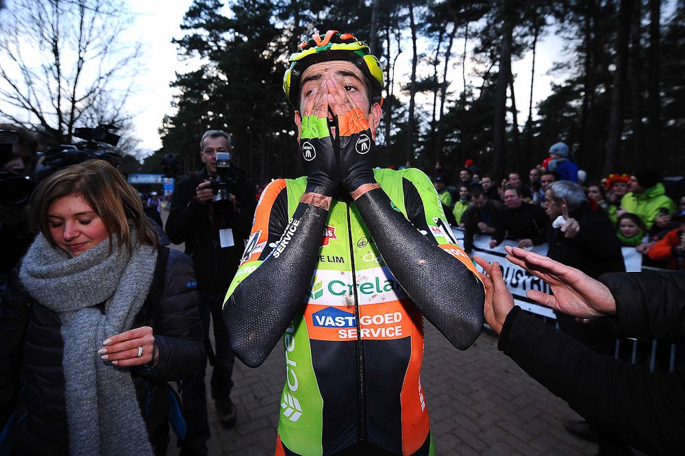 Wout Van Aert reacts to his first Begian elite championship