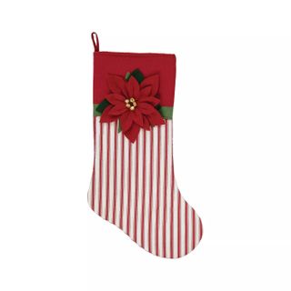 christmas stocking with a poinsettia and stripes