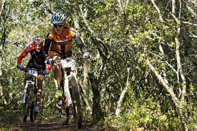 Two riders on singletrack