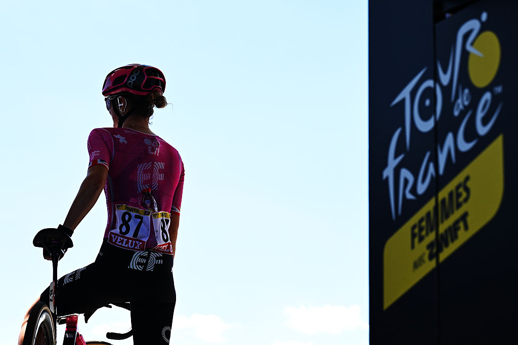 MONTBRISON, FRANCE - AUGUST 06: Alice Towers of Great Britain and Team EF Education - Oatly prior to the 5th Tour de France Femmes 2026, Stage 6 a 153.4km stage from Montbrison to Tournon-sur-Rhon / #UCIWWT / on August 06, 2026 in Montbrison, France. (Photo by Tim de Waele/Getty Images)