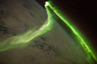 An aurora australis observed from the international space station.