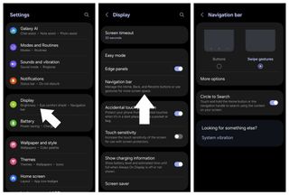 Gesture navigation options on a Samsung phone