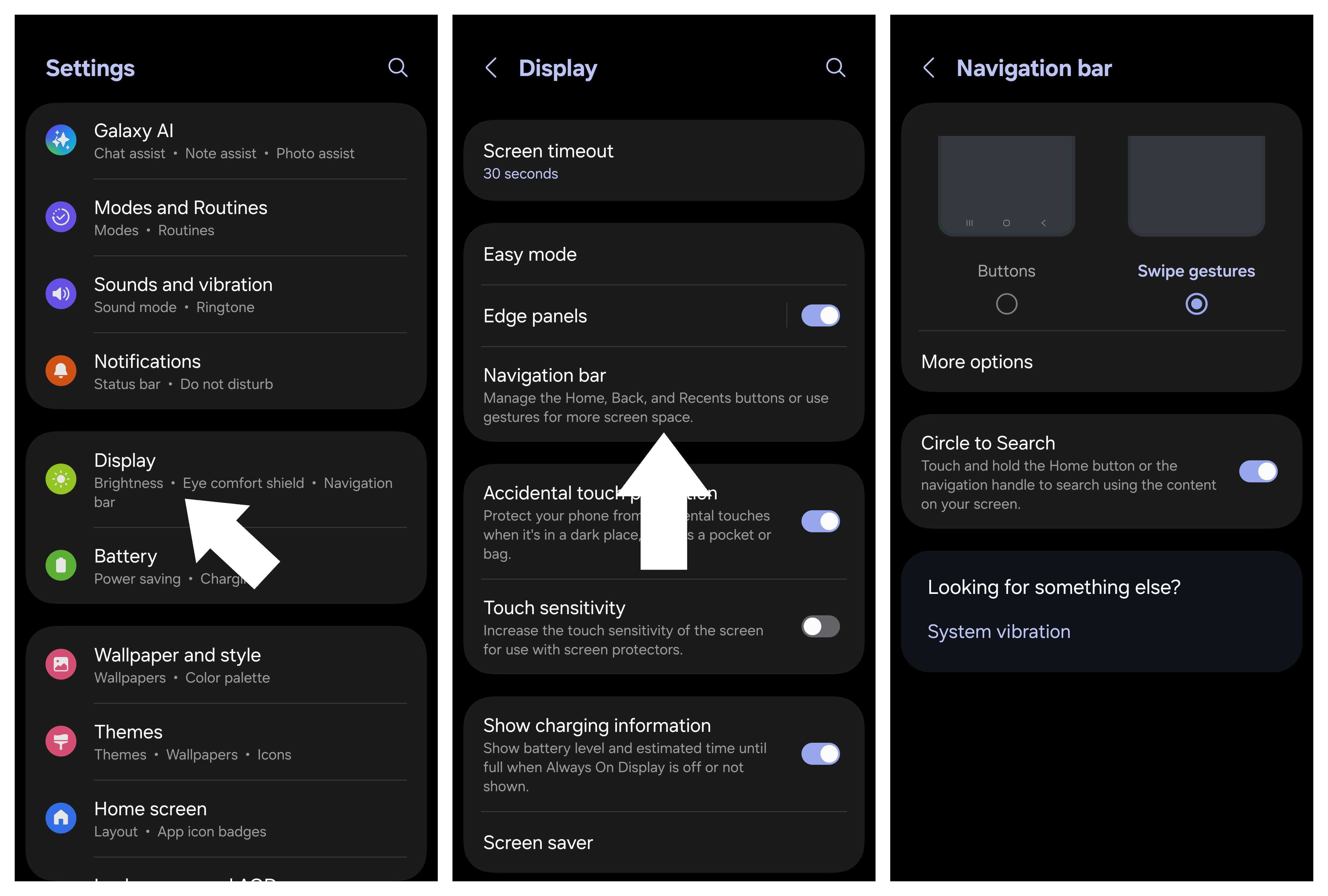 Gesture navigation options on a Samsung phone