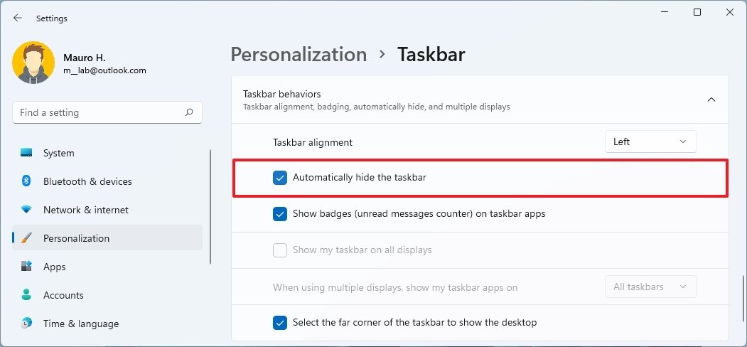 Windows 11 Automatically Hide Tasbkar