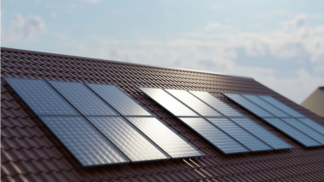 Solar panels on the roof of a house.