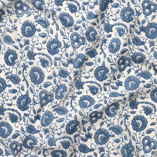 A blue and white patterned tablecloth