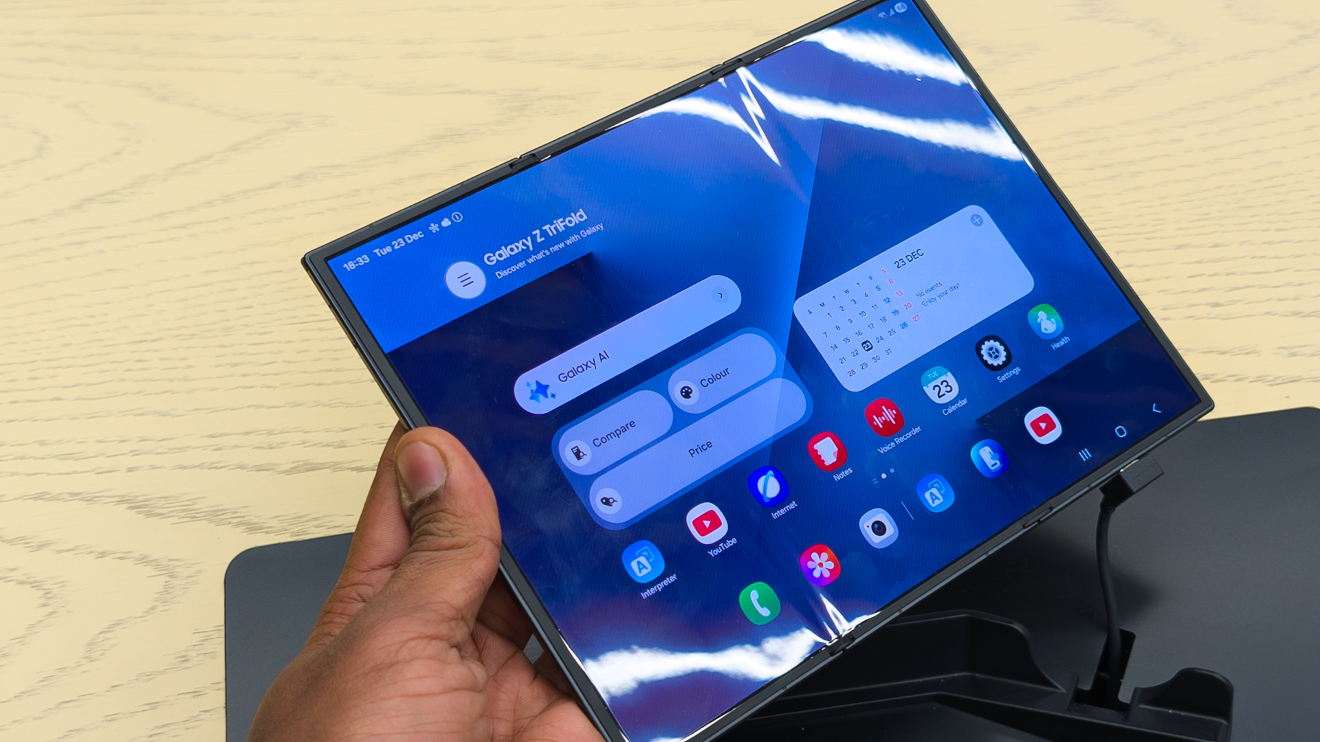 Samsung Galaxy Z TriFold on display at a Samsung store in Dubai Hills Mall, Dubai, UAE.