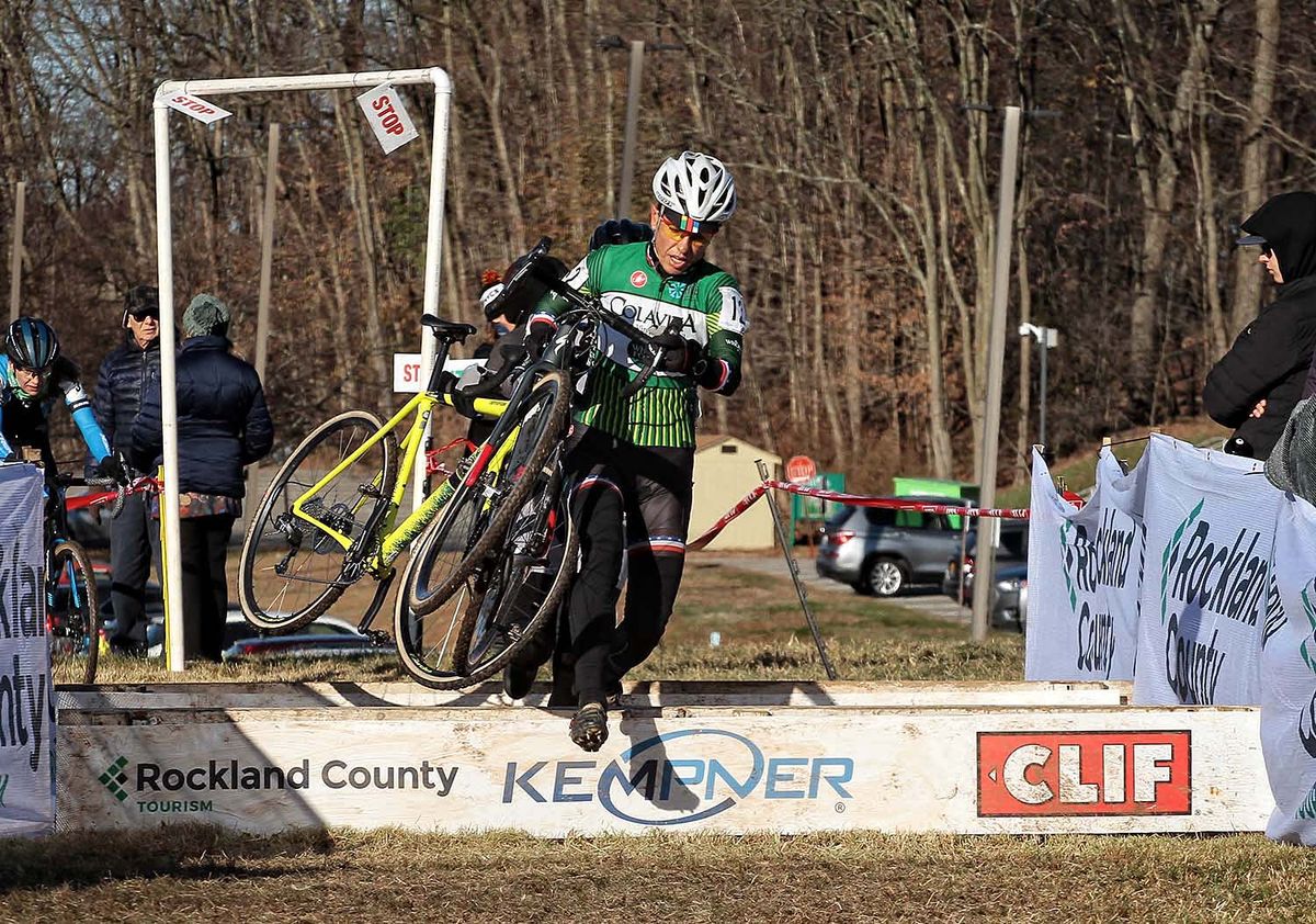 Stacey Barbossa (Colavita WholeFoods Market) flies over the barriers.