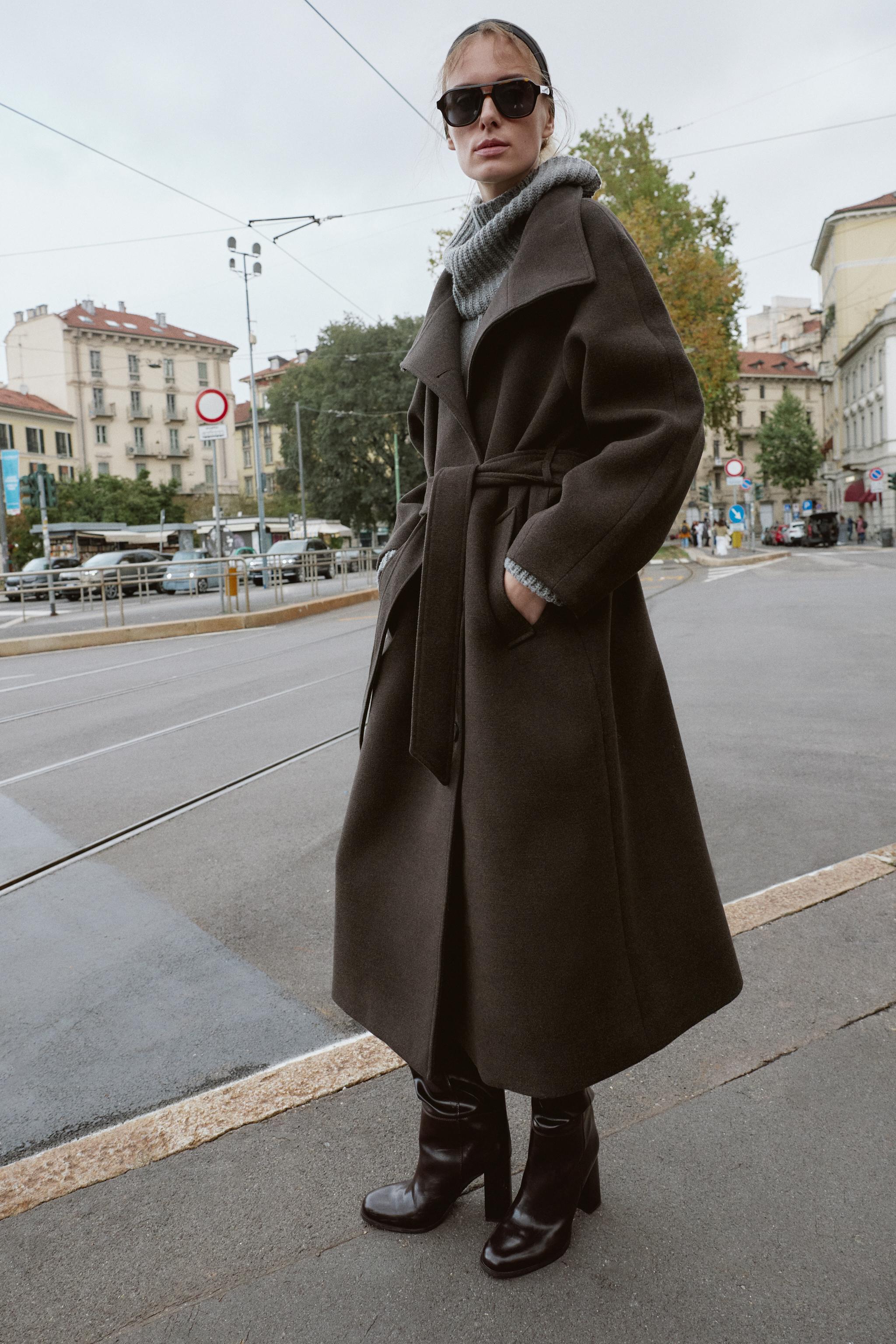 Soft High-Neck Coat With Belt