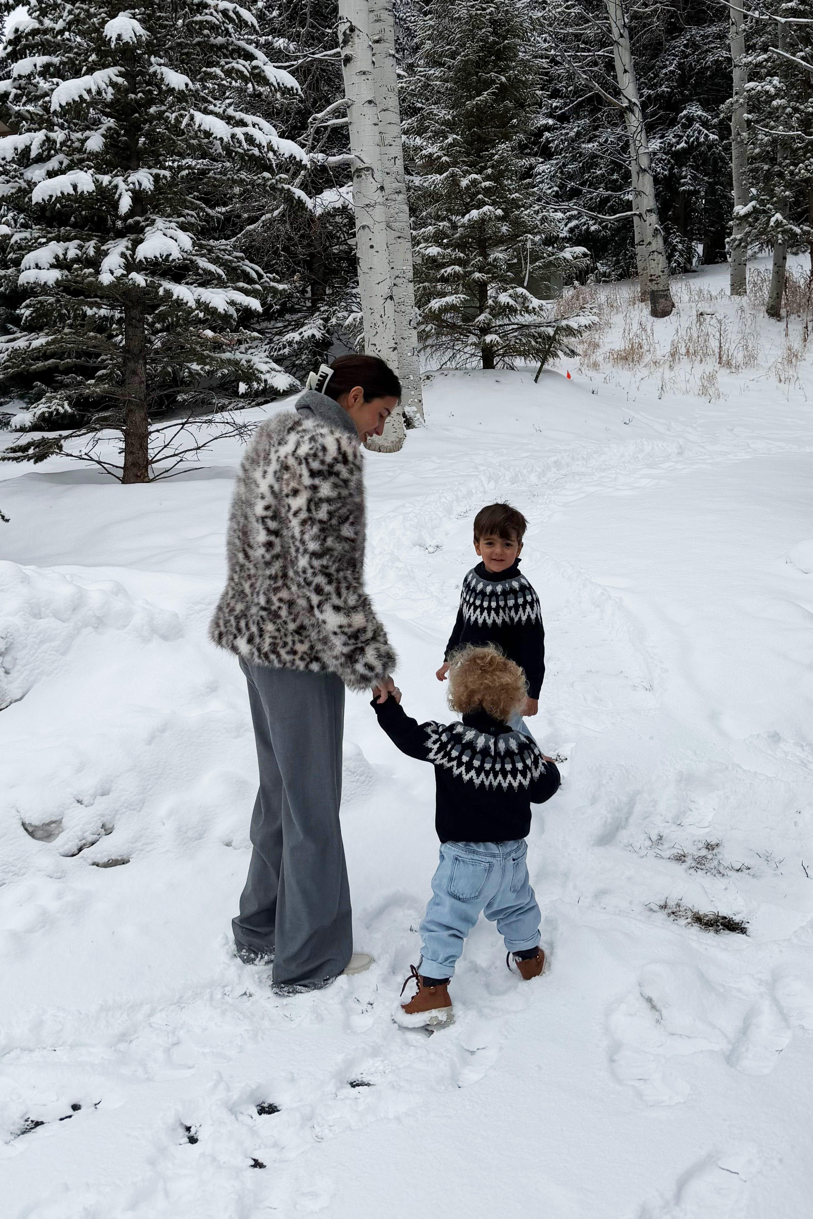 Bettina Looney wearing fur jacket trend in the snow