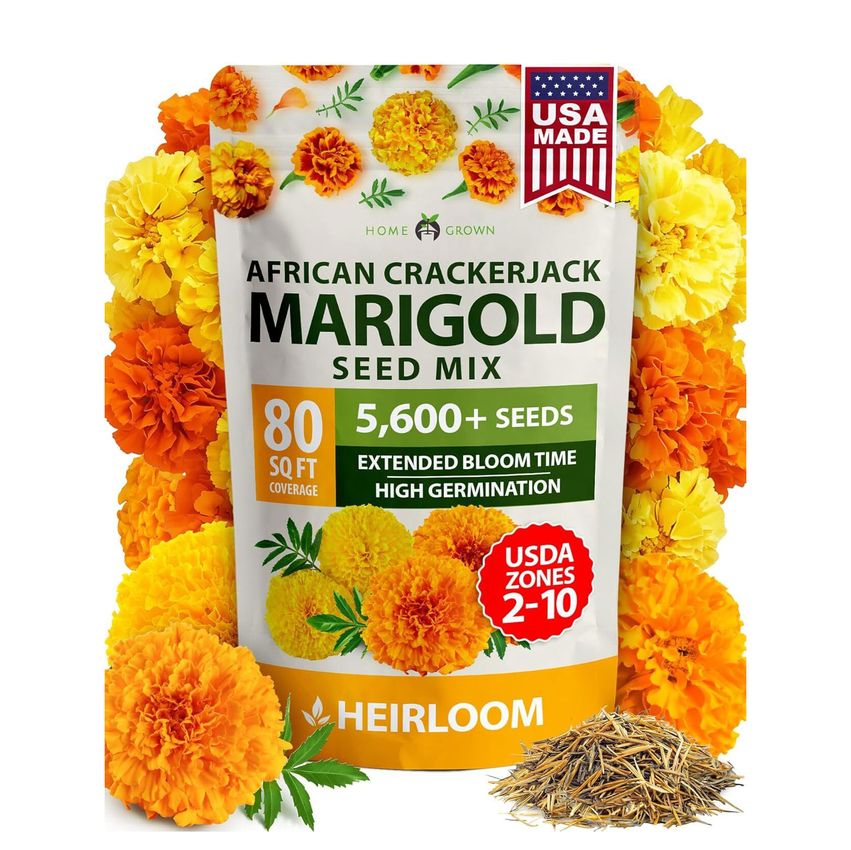 Home Grown Marigold Seeds Bulk Mix