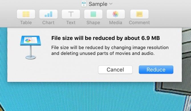 how to reduce file size of keynote presentation