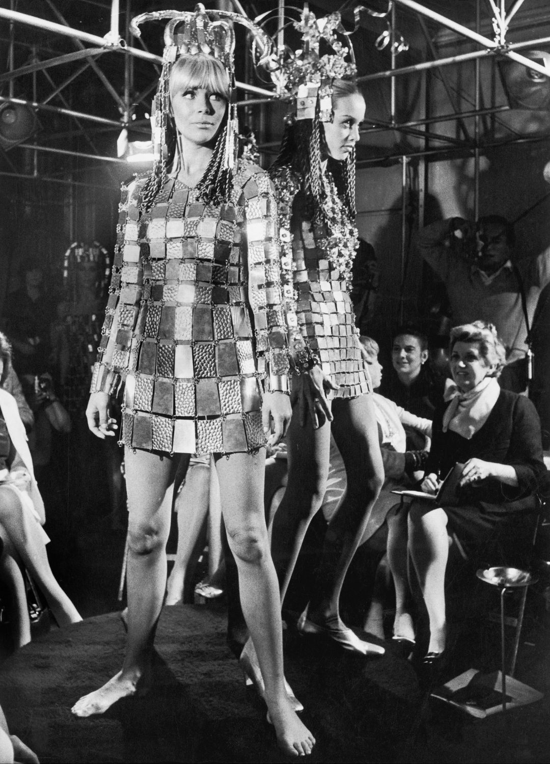 Models wearing the Paco Rabanne Armour dress