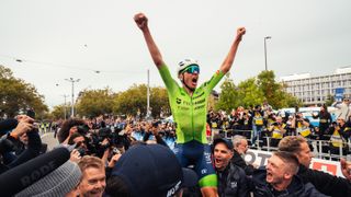 Picture by Timon BachmannSWpixcom 29092024 2024 UCI Road and Paracycling Road World Championships Zurich Switzerland Men Elite Road Race Podium Tadej Pogaar Slovenia celebrates his win