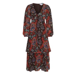 Warehouse Floral Pleated Double Tiered Midi Dress