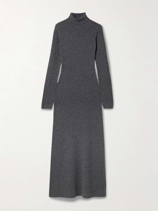 Ribbed Cashmere Turtleneck Maxi Dress