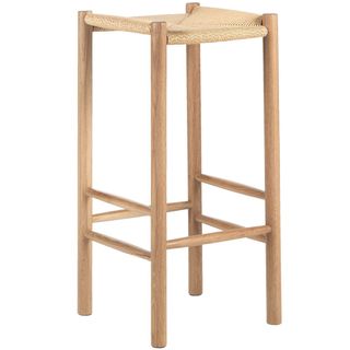 Natural cord seat wooden bar stool