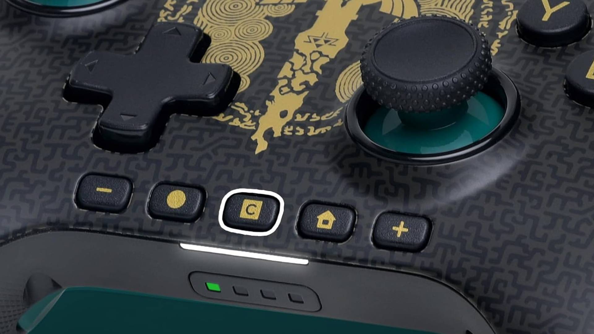 Close up of the PowerA Legend of Zelda Switch 2 wireless controller.