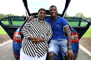 Chelsea Unveil New Signing Moises Caicedo poses alongside his mother at Chelsea Training Ground on August 14, 2023 in Cobham, England - Liverpool lost out on signing him.
