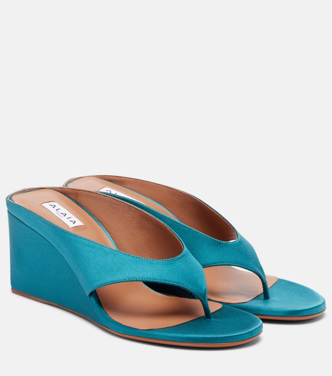 Cube Satin Wedge Thong Sandals