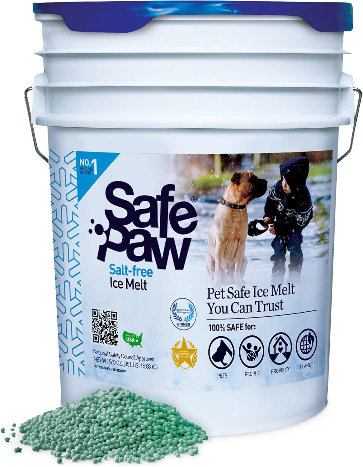 Safe Paw Pet-Safe Ice Melt, Salt &amp;amp; Chloride-Free Deicer, 35 Lbs - Non-Corrosive, Dog-Friendly Snow Melter for Concrete, Wood Decks, Driveways &amp;amp; Sidewalks, 100 Sq. Ft. Coverage Per Pound