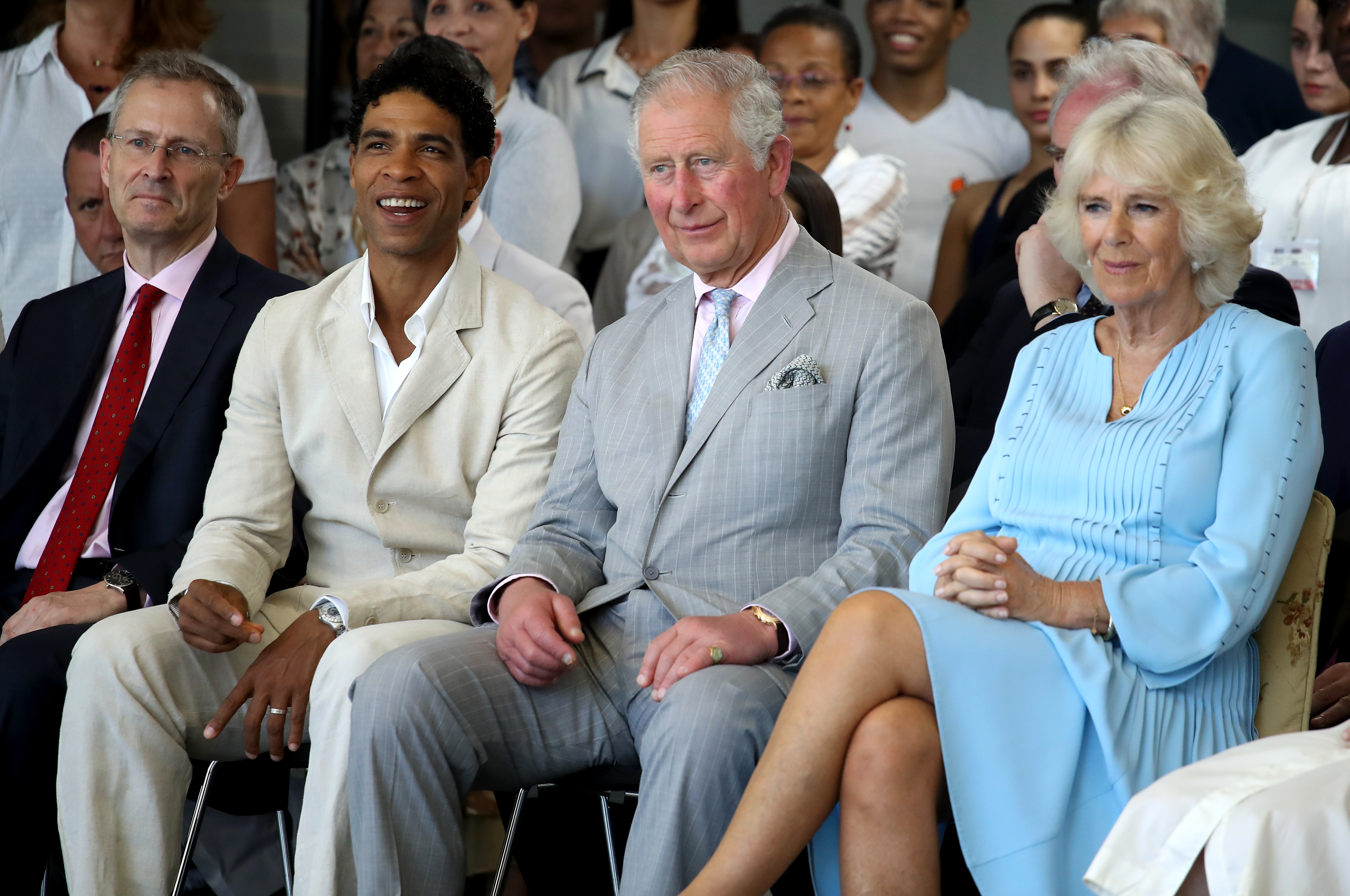 Carlos Acosta with King Charles and Queen Camilla, watching a performance during a visit to the Acosta Dance Company in 2019 in Havana, Cuba.