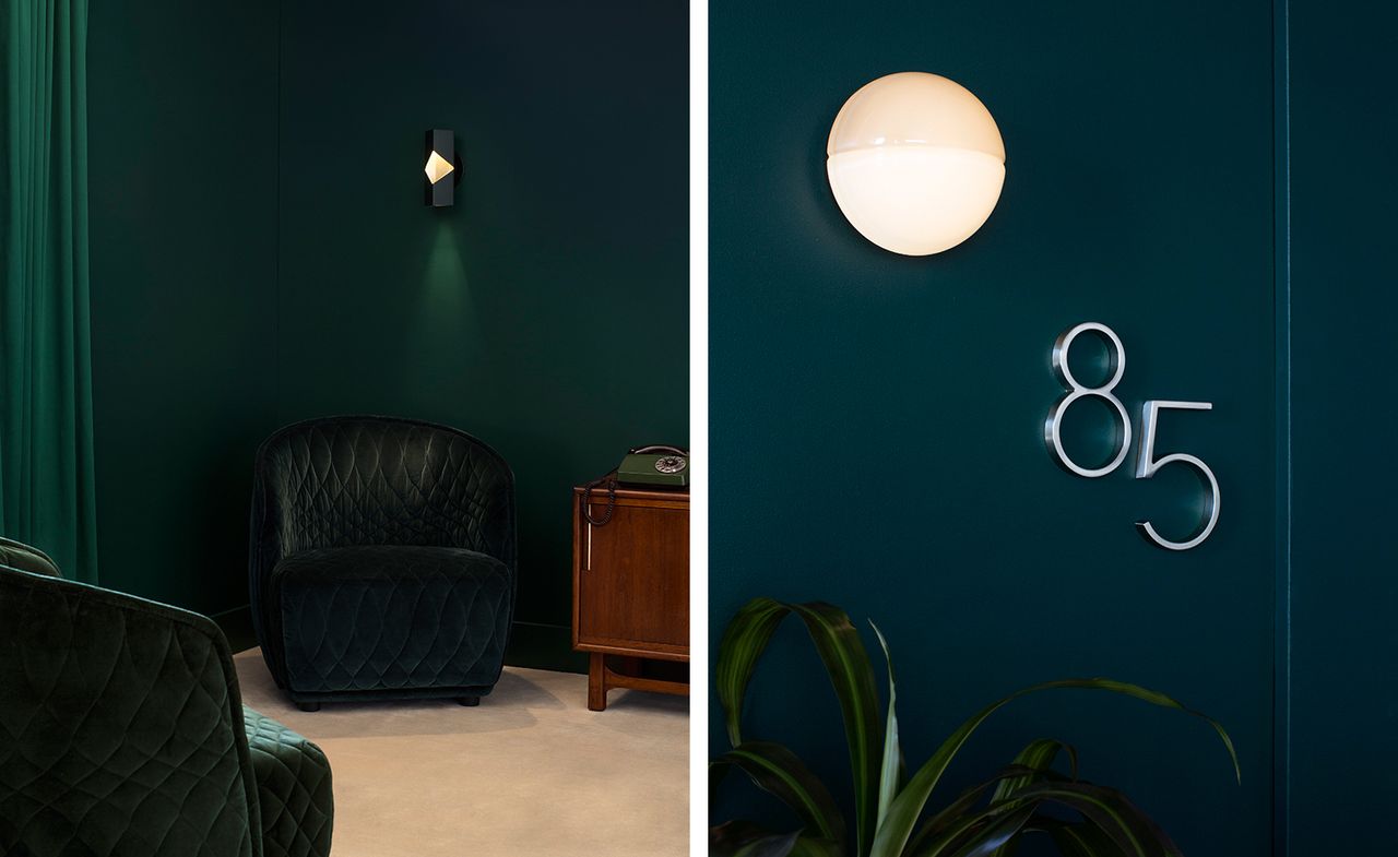 Left: the &#039;Notch&#039; sconce light. Right: the spherical &#039;Phase&#039; sconce