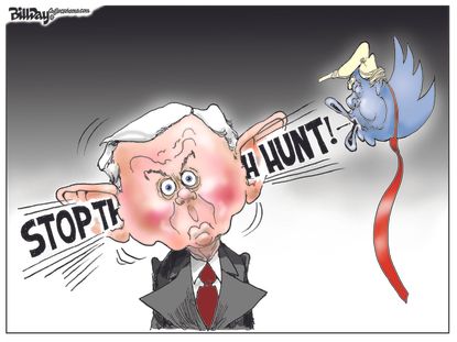 Political cartoon U.S. Trump Jeff Sessions Mueller Russia investigation witch hunt Twitter