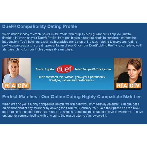 PerfectMatch image: The Duet Compatibility Dating Profile is designed to help match you with others who have similar personality types.