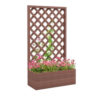 Brown wooden trellis with flower box