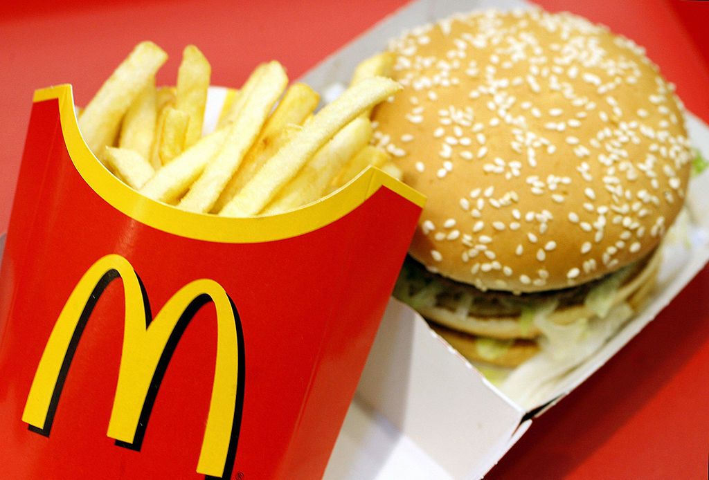 A McDonald&amp;#039;s Big Mac and french fries.