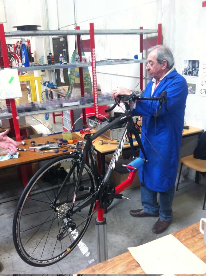Complete bikes are assembled by hand from start to finish at a rate of about three per day