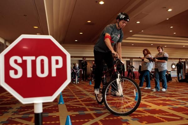Once the giveaway bikes were built the pros had a chance to test them out.