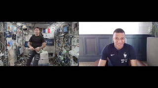 Thomas Pesquet talks to Kylian Mbappe from the International Space Station