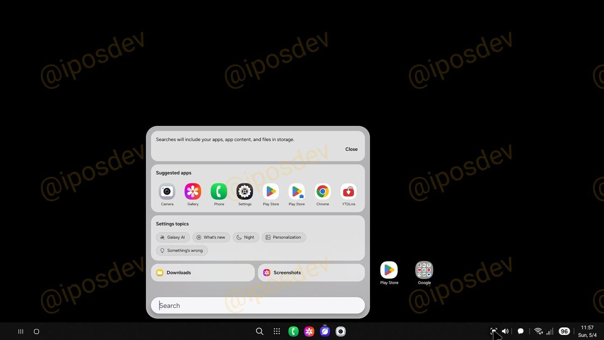 Leaked images of Samsung DeX in One UI 8 test version