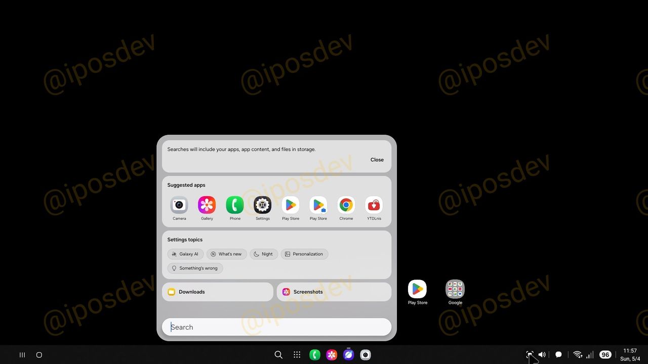 Leaked images of Samsung DeX in One UI 8 test version
