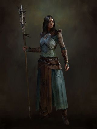 Concept art of the Sorceress in Diablo IV