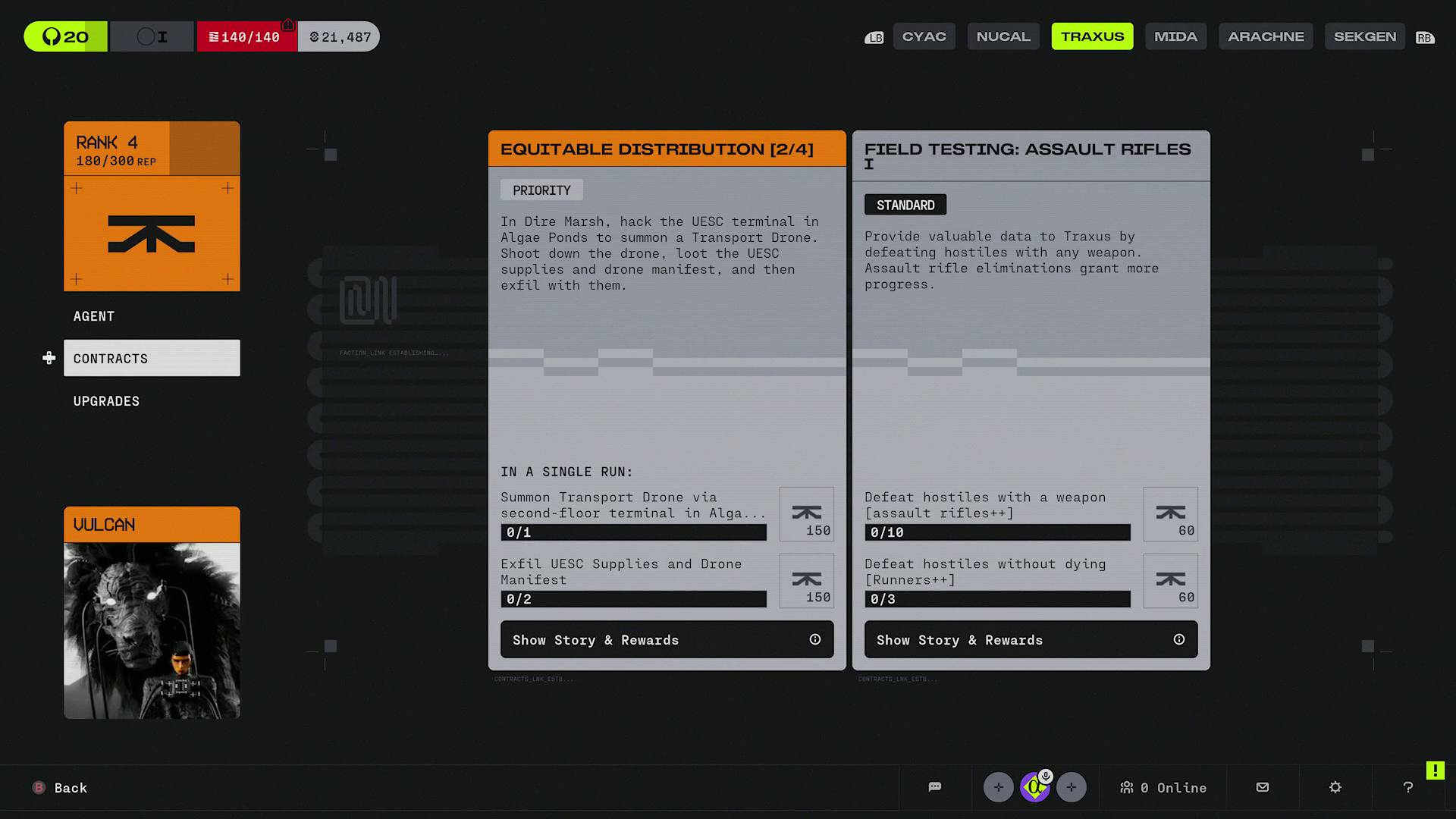 Marathon Factions Traxus contracts menu