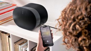 Listing image form what is Sonos showing Sonos Era 300 with app 